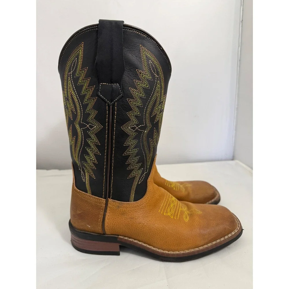 JB Dillon Cowboy Boots JBCE2000Y Western Square Toe‎ Youth Size 5.5 Brown Black